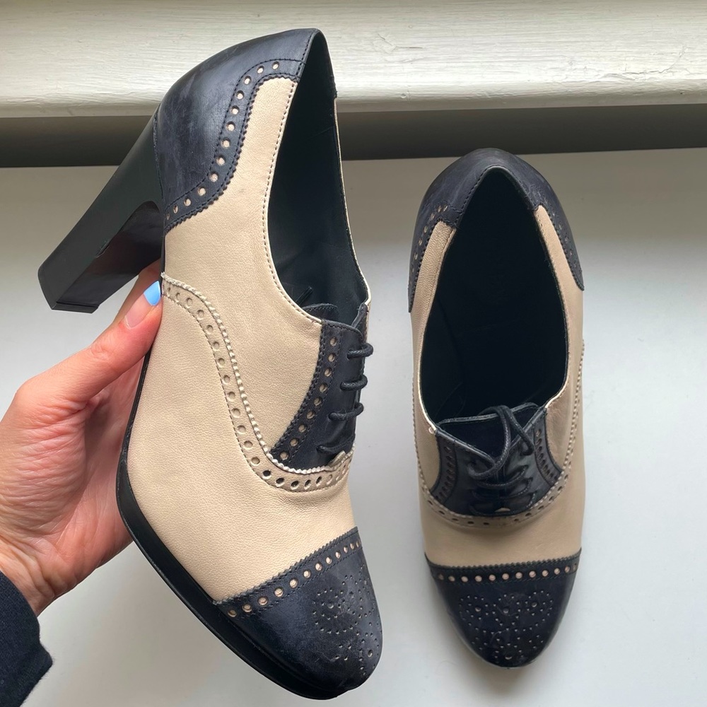 J. Crew Black and Cream Oxford Heels